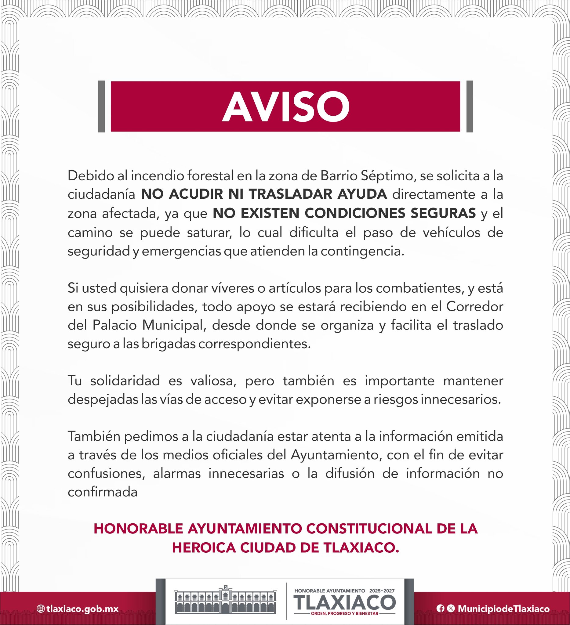 ¡AVISO!, NO ACUDIR NI TRASLADAR AYUDA YA QUE NO EXISTEN CONDICIONES SEGURAS