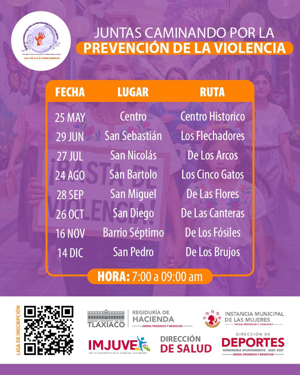 FECHAS Y BARRIOS DONDE SE LLEVARÁN A CABO LAS CARRERAS/CAMINATAS MENSUALES