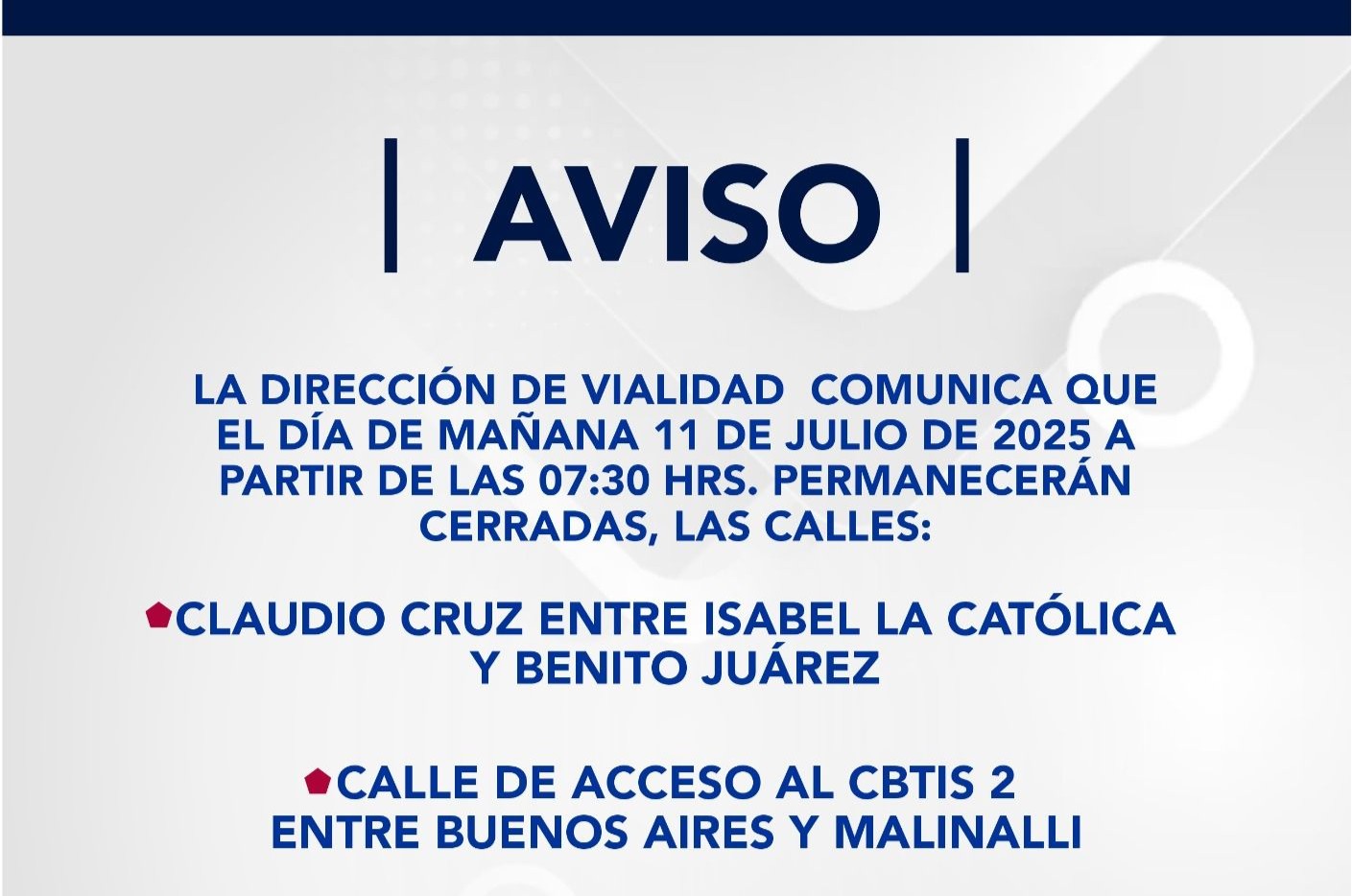 AVISO CIERRE DE CALLES